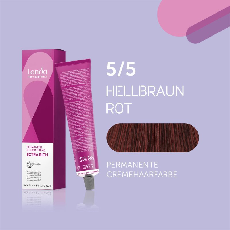 Londa Londocolor Cremehaarfarbe 5/5 Hellbraun Rot – 60 Ml Tube, Bis Zu 100% Weißabdeckung, Mit Lipiden Für Glanz